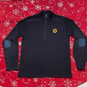 Sz S Suave Vintage Navy Blue Knit Half-Zip Sweater with Sunflower Embroidery